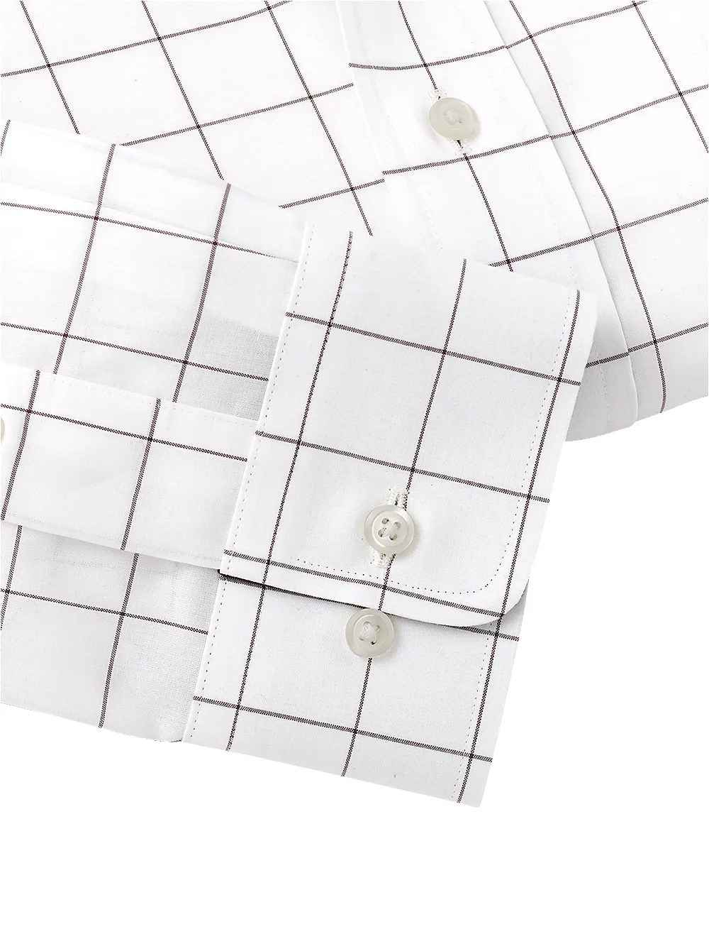 Non-Iron Cotton Windowpane Dress Shirt With Contrast Trim - Brown sold by Paul Fredrick product image thumbnail 4