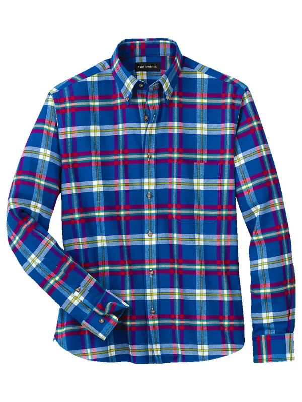 Brushed Twill Plaid Casual Shirt - Cobalt sold by Paul Fredrick