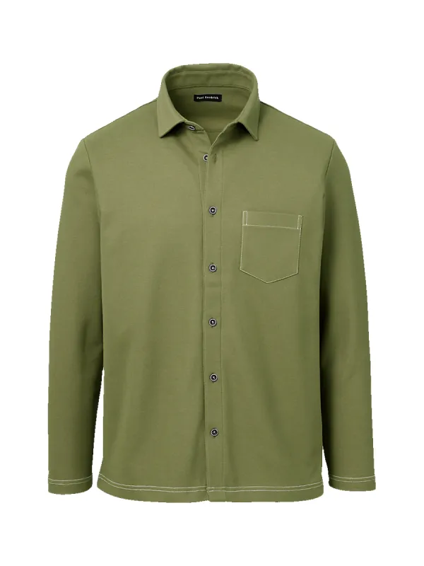 Cotton Blend Button Front Polo - Olive sold by Paul Fredrick