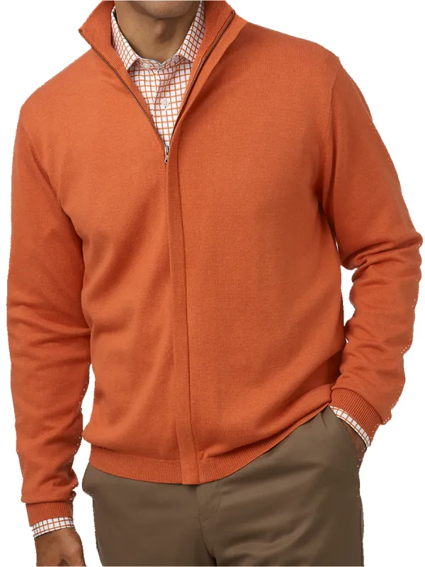 Silk, Cotton & Cashmere Full Zip Sweater - Rust sold by Paul Fredrick