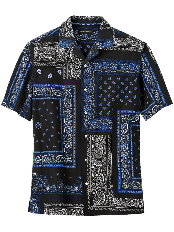 Cotton Paisley Print Casual Shirt - Black sold by Paul Fredrick