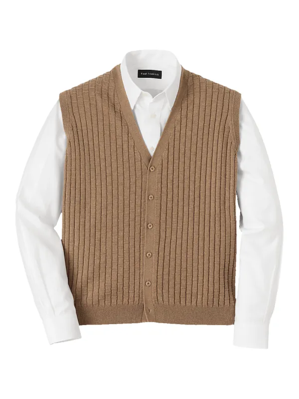 Cotton Button Front Cardigan Vest - Camel sold by Paul Fredrick
