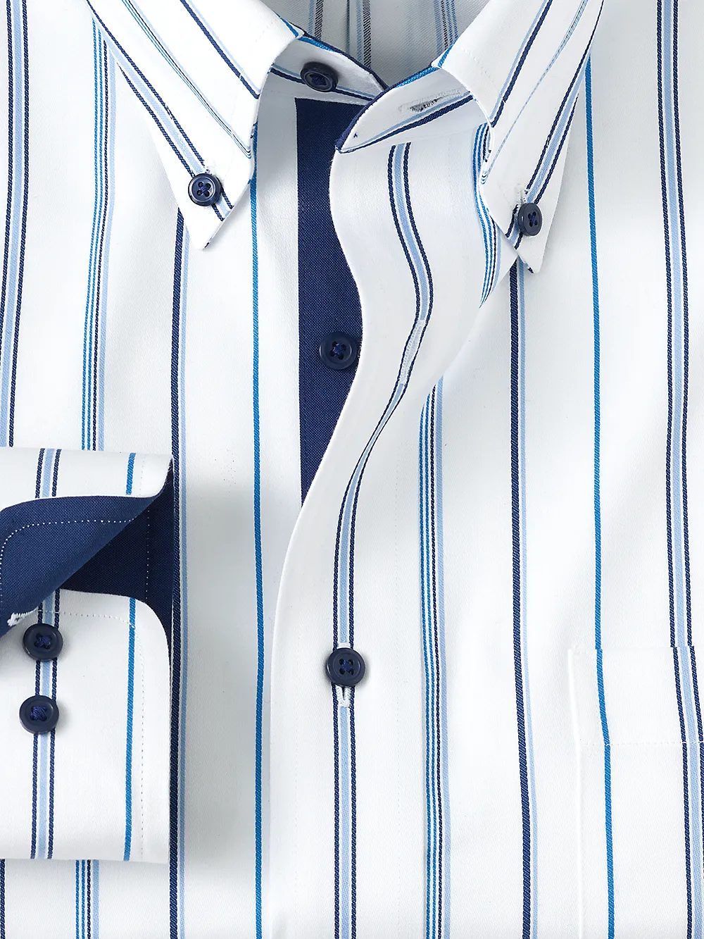 Non-Iron Cotton Stripe Dress Shirt With Contrast Trim - Blue sold by Paul Fredrick product image thumbnail 2