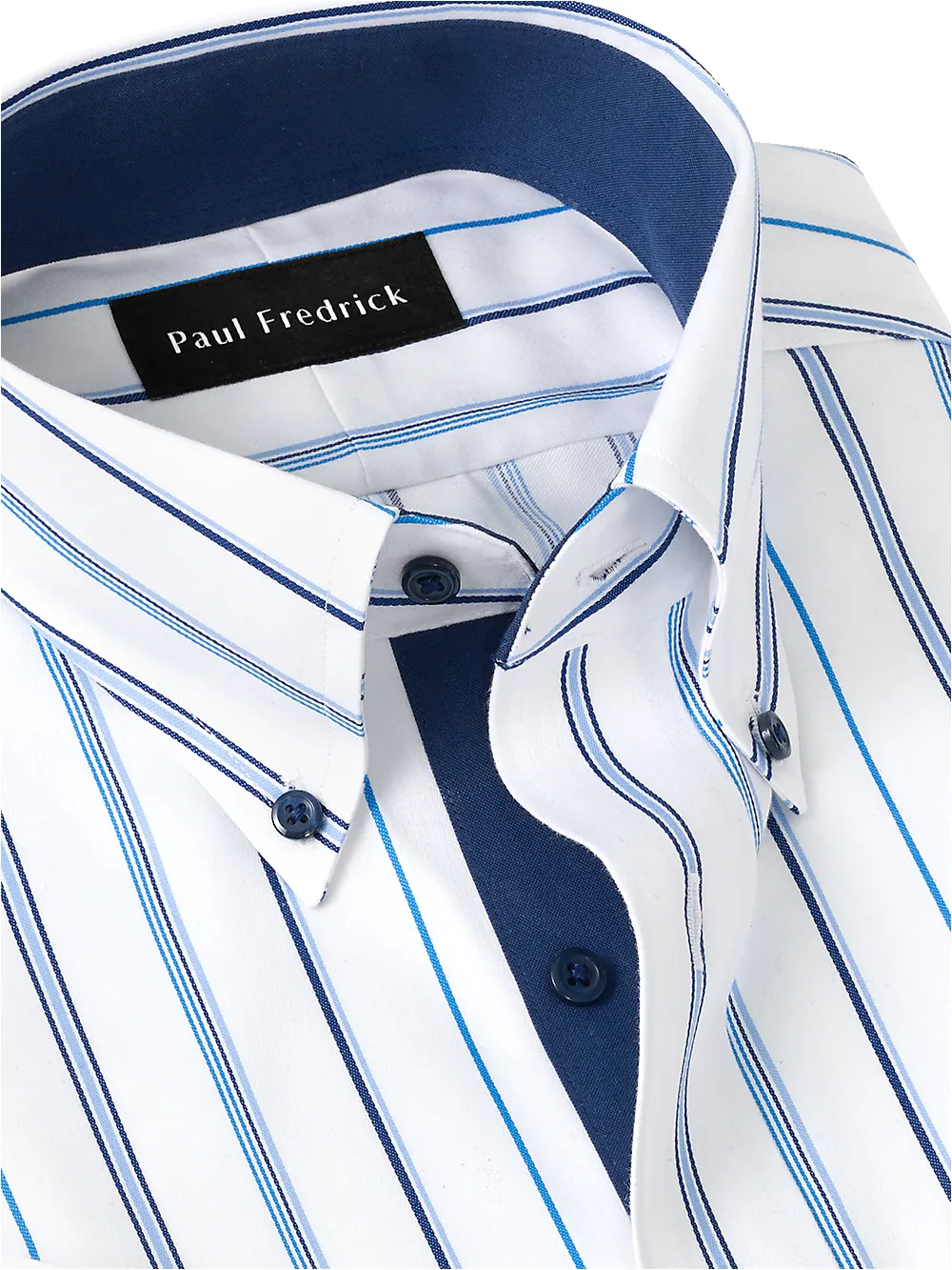 Non-Iron Cotton Stripe Dress Shirt With Contrast Trim - Blue sold by Paul Fredrick product image thumbnail 3