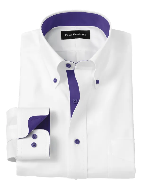 Comfort Stretch Non-Iron Solid Dress Shirt With Contrast Trim - White/purple sold by Paul Fredrick