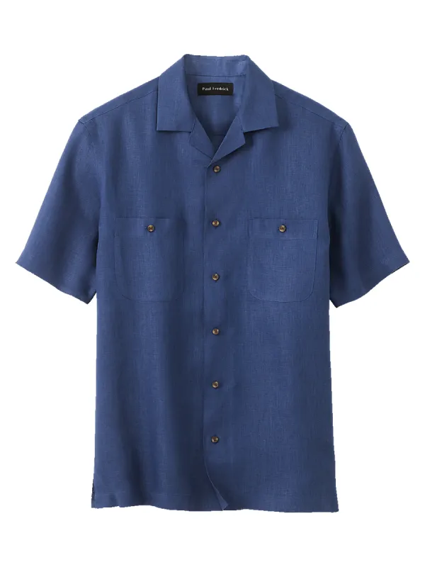 Linen Solid Casual Shirt - Navy sold by Paul Fredrick