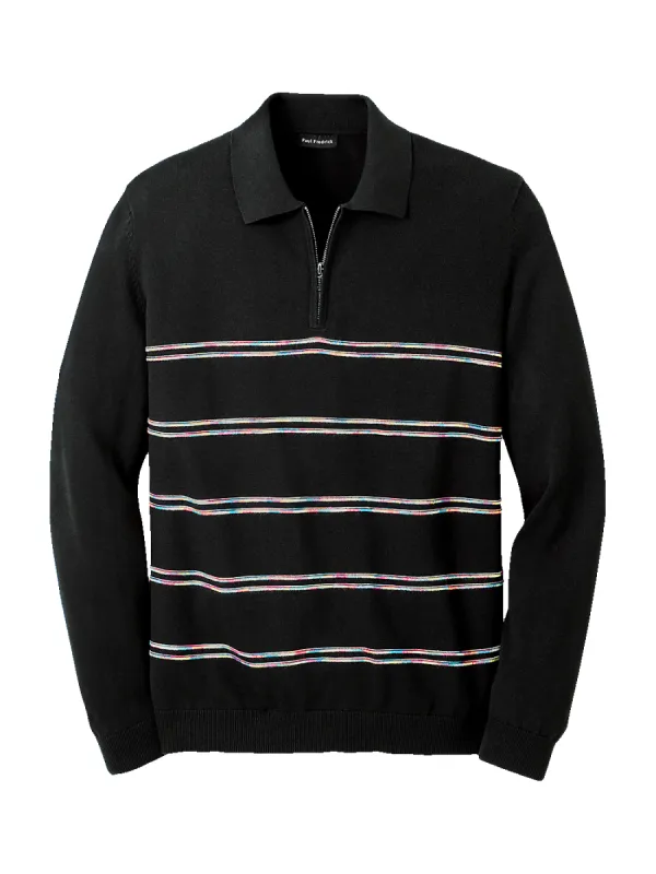 Cotton Blend Zip Polo - Black sold by Paul Fredrick
