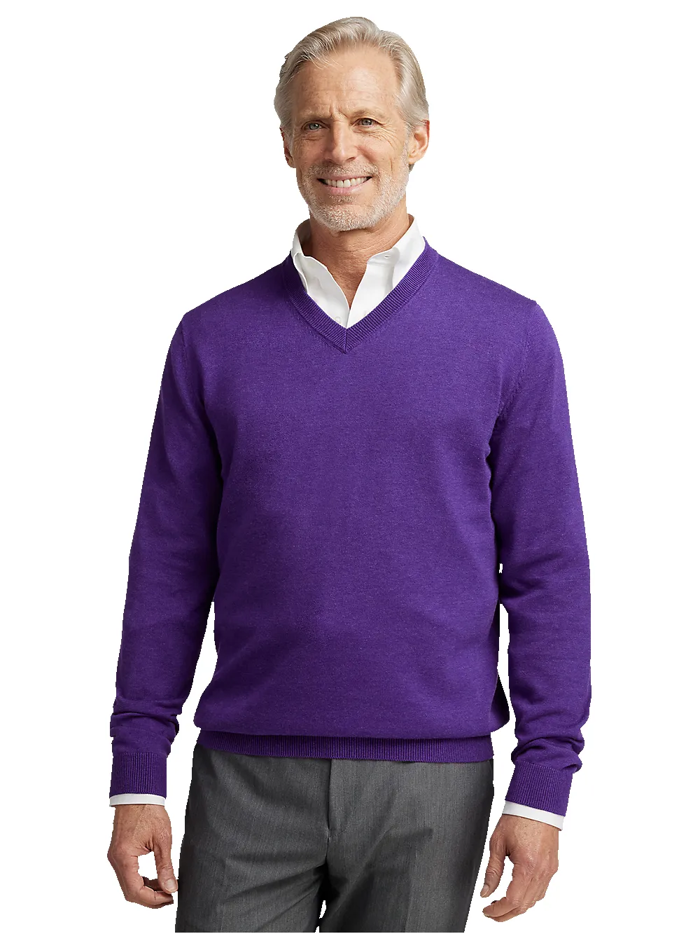 Supima Cotton V-neck Sweater - Purple sold by Paul Fredrick product image thumbnail 2