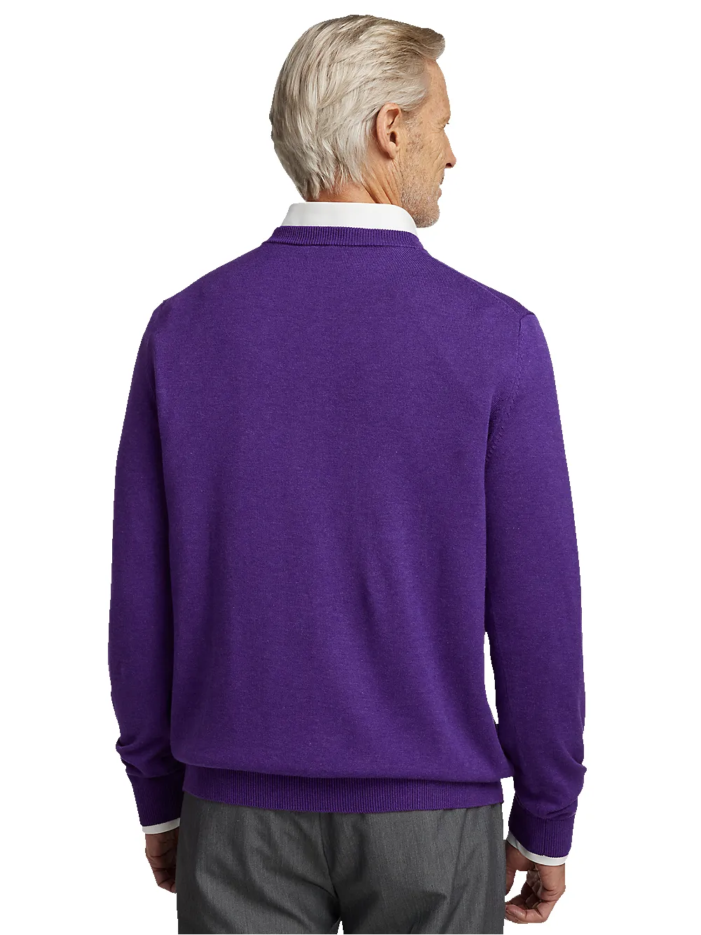 Supima Cotton V-neck Sweater - Purple sold by Paul Fredrick product image thumbnail 5