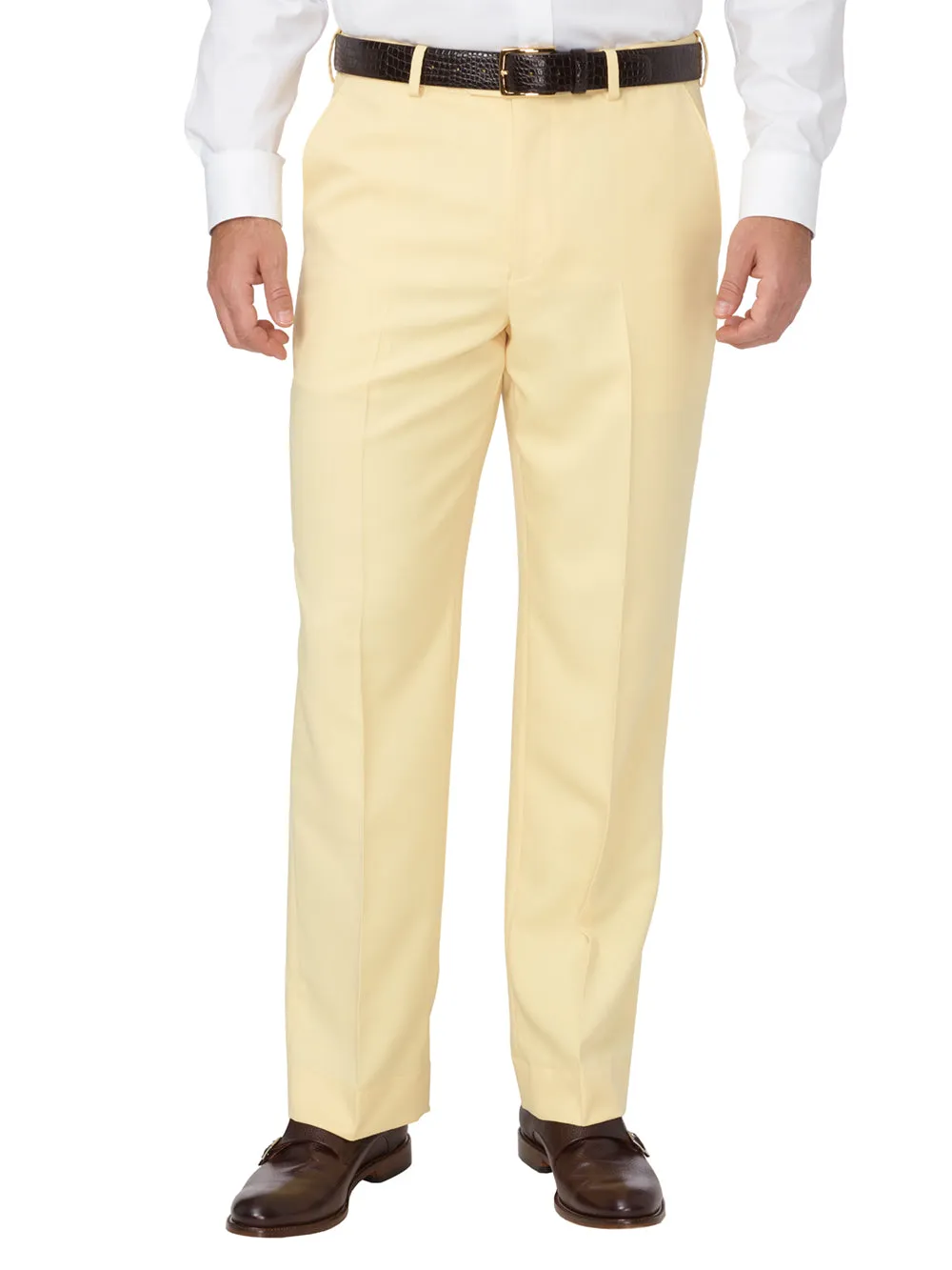 Comfort-waist Microfiber Herringbone Pant - Butter sold by Paul Fredrick