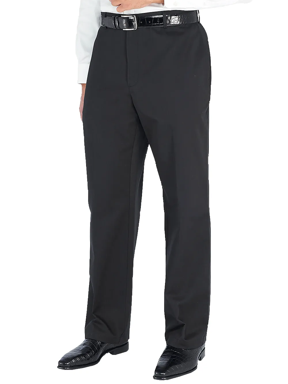 Non-Iron Cotton Chino Flat Front Pants - Black sold by Paul Fredrick