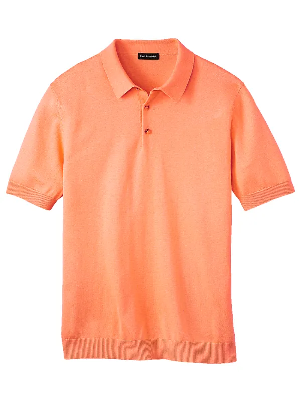 Silk Cotton and Cashmere Three Button Polo - Melon sold by Paul Fredrick