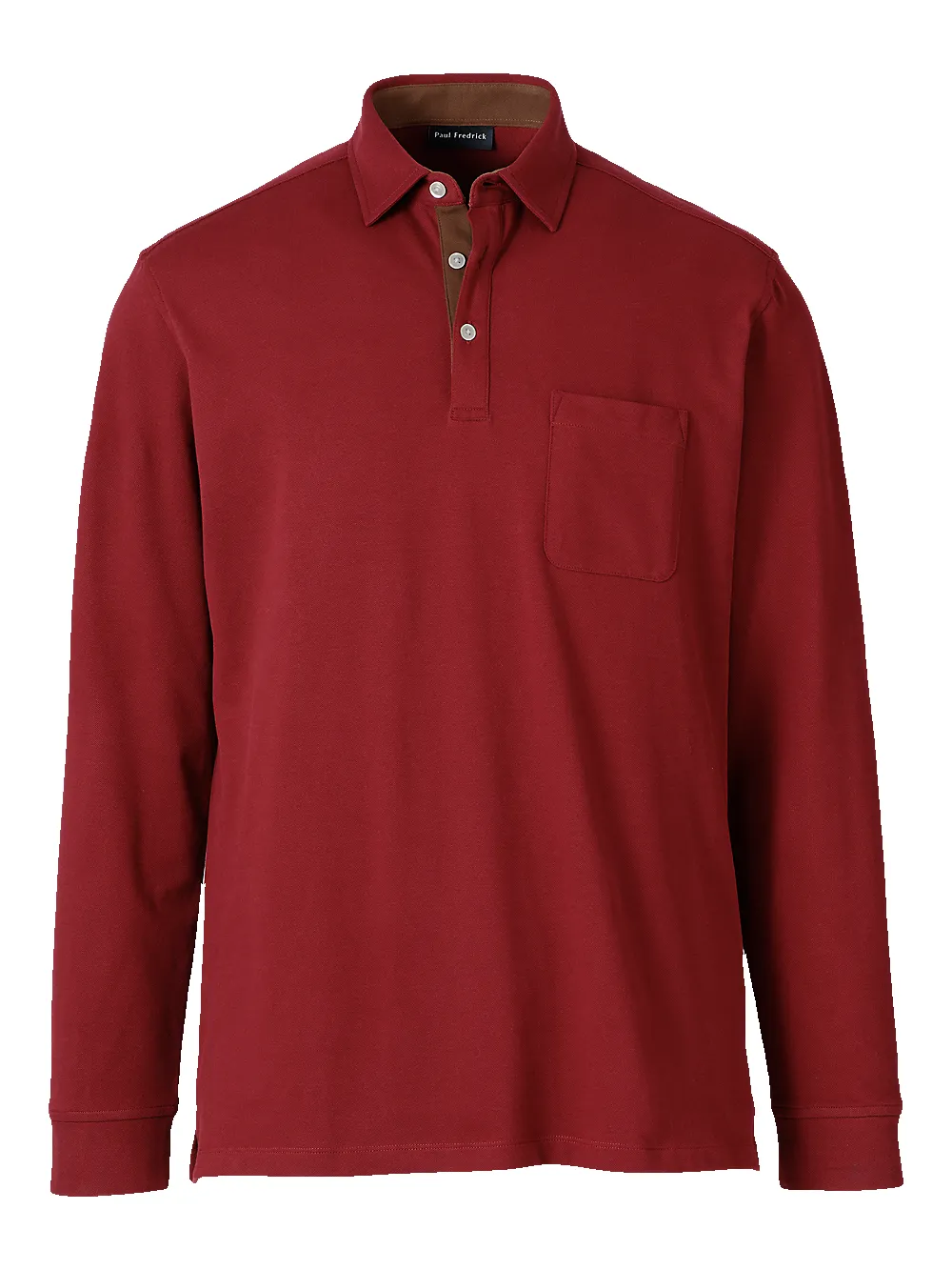 Cotton/Spandex Pique Three Button Polo - Burgundy sold by Paul Fredrick