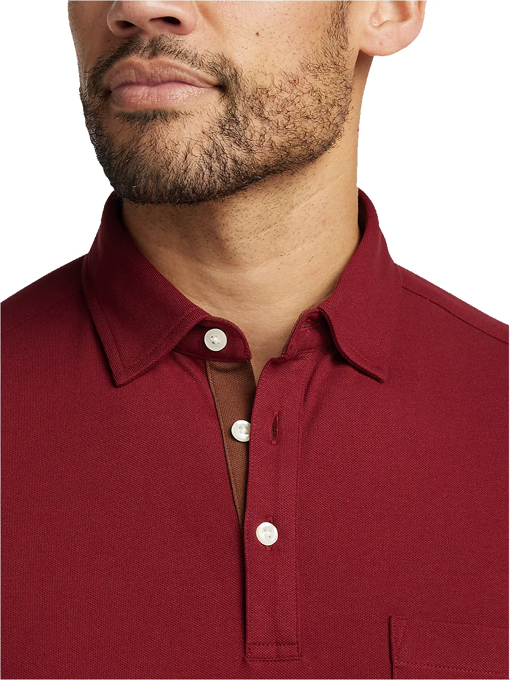 Cotton/Spandex Pique Three Button Polo - Burgundy sold by Paul Fredrick product image thumbnail 3