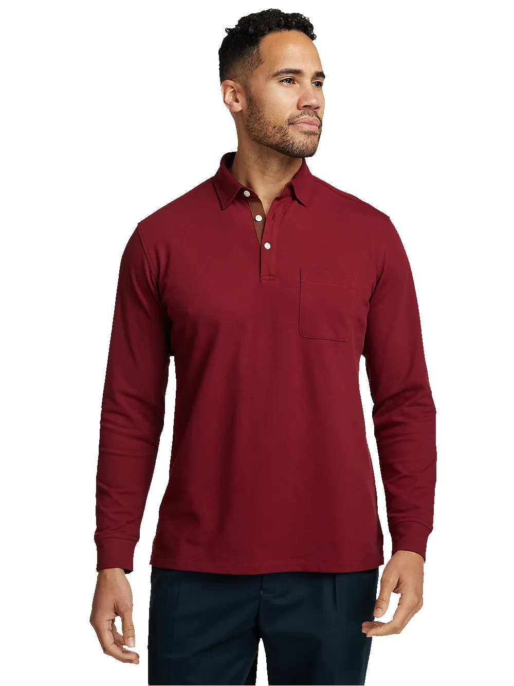 Cotton/Spandex Pique Three Button Polo - Burgundy sold by Paul Fredrick product image thumbnail 2