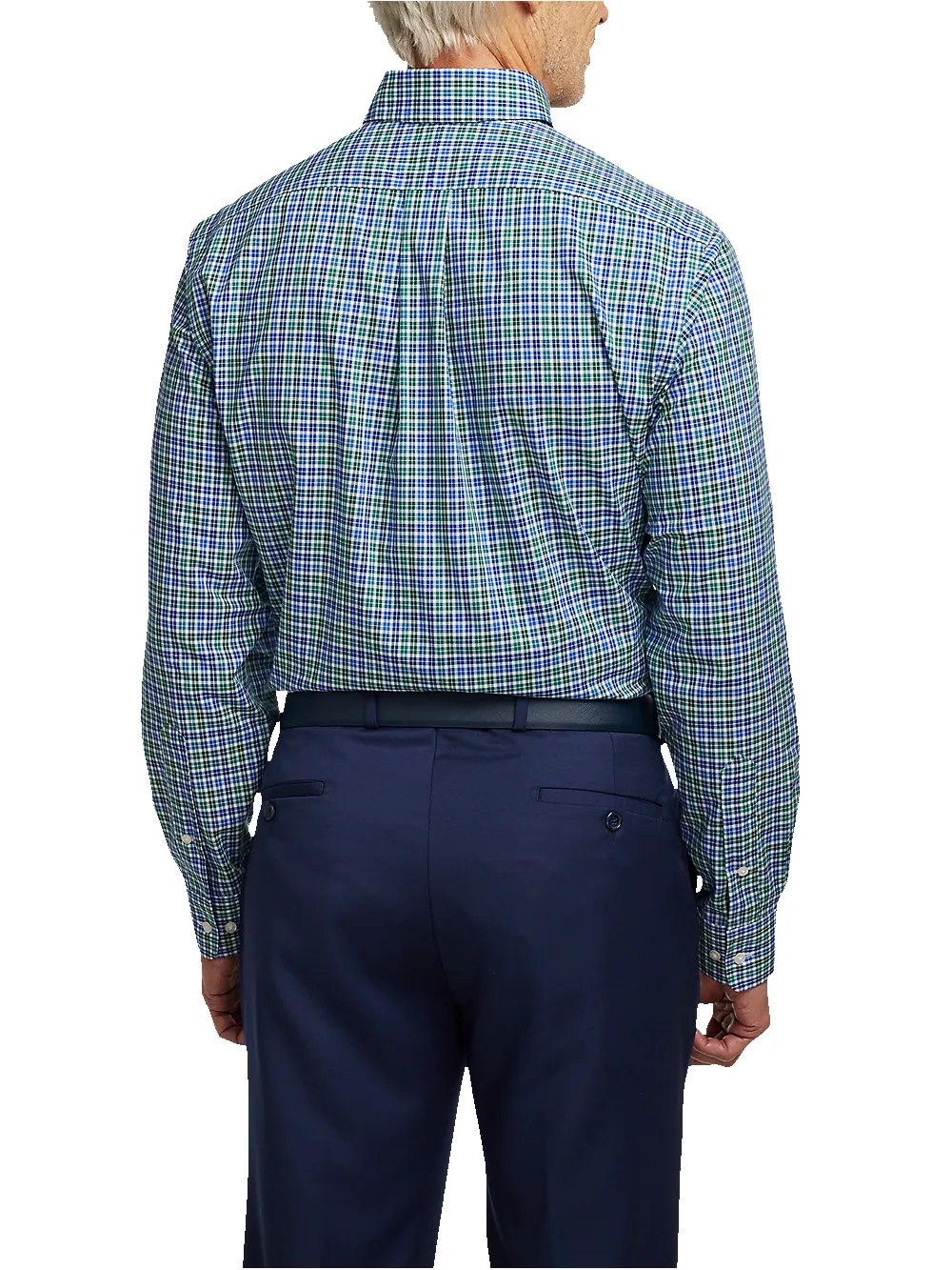 Non-Iron Cotton Check Dress Shirt With Contrast Trim - Blue/green sold by Paul Fredrick product image thumbnail 5