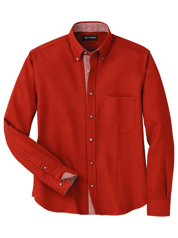 Brushed Twill Solid Casual Shirt With Contrast Trim - Rust sold by Paul Fredrick