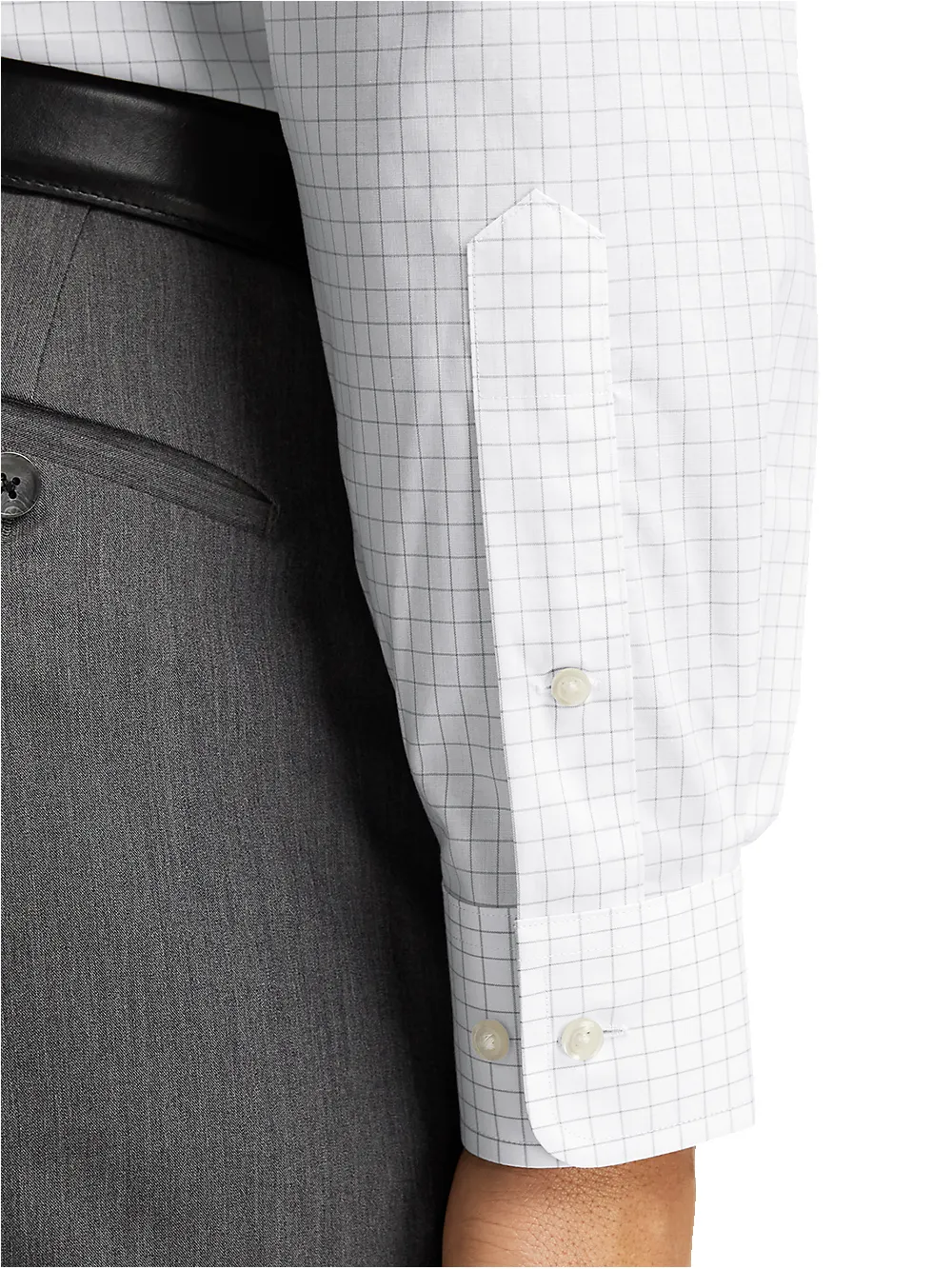 Non-Iron Cotton Check Dress Shirt With Contrast Trim - Grey sold by Paul Fredrick product image thumbnail 4