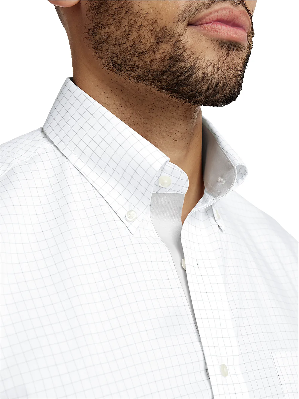 Non-Iron Cotton Check Dress Shirt With Contrast Trim - Grey sold by Paul Fredrick product image thumbnail 3