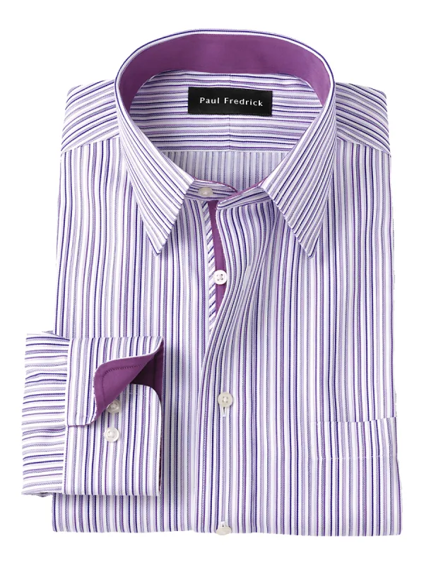 Non-Iron Cotton Stripe Dress Shirt With Contrast Trim - Purple sold by Paul Fredrick