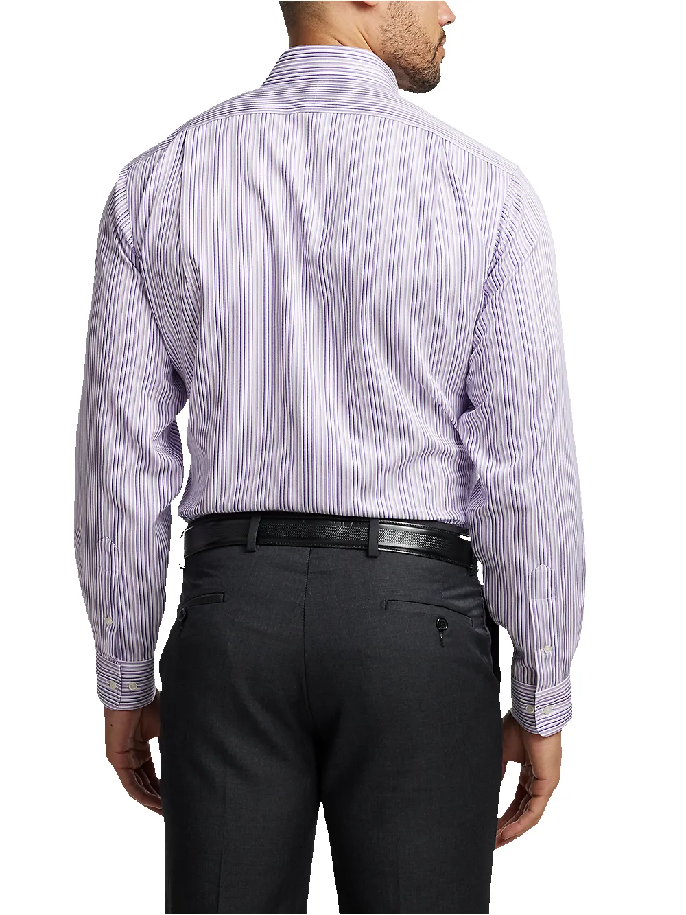 Non-Iron Cotton Stripe Dress Shirt With Contrast Trim - Purple sold by Paul Fredrick product image thumbnail 5