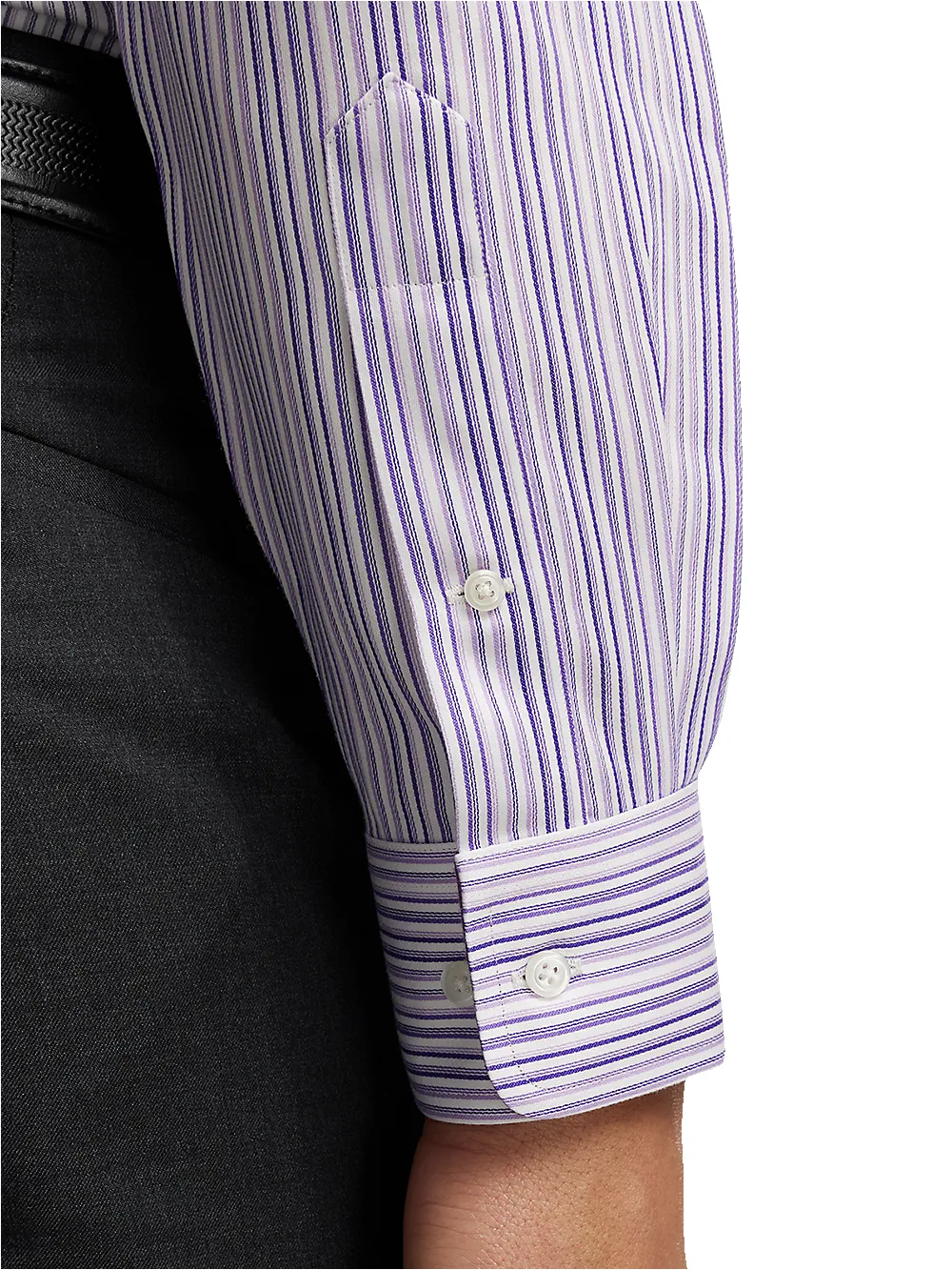 Non-Iron Cotton Stripe Dress Shirt With Contrast Trim - Purple sold by Paul Fredrick product image thumbnail 4