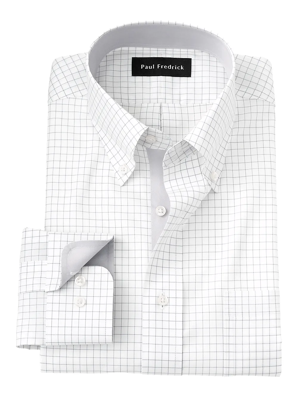 Non-Iron Cotton Check Dress Shirt With Contrast Trim - Grey sold by Paul Fredrick