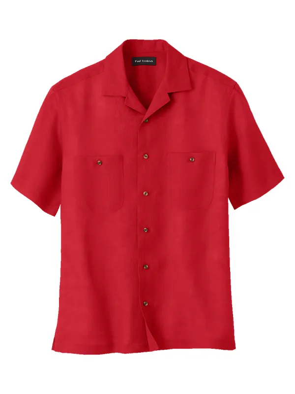 Linen Solid Casual Shirt - Red sold by Paul Fredrick