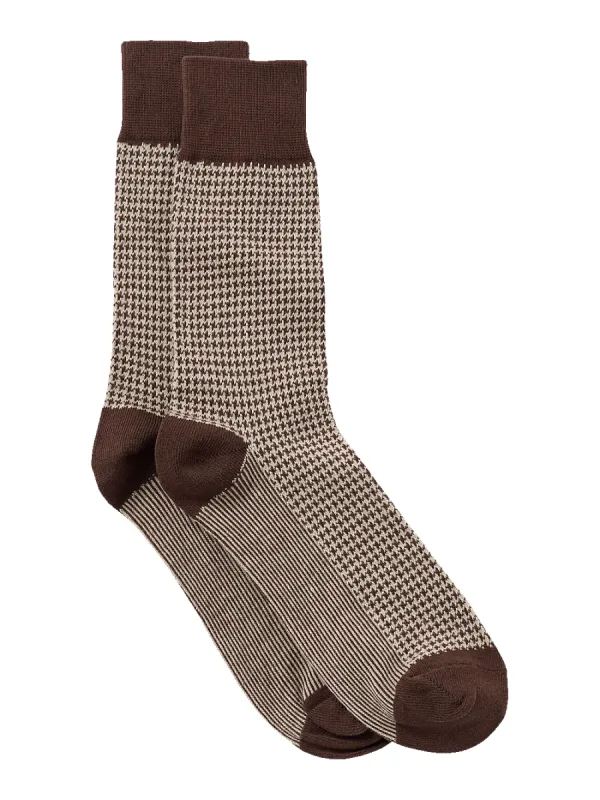 Houndstooth Cotton Blend Sock - Brown sold by Paul Fredrick