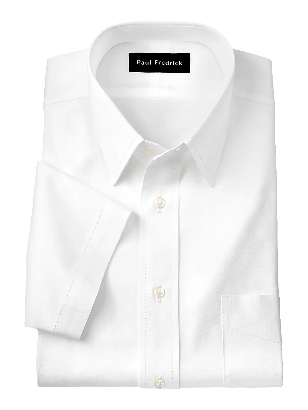 Pure Cotton Pinpoint Solid Color Straight Collar Short Sleeve Dress Shirt - White sold by Paul Fredrick