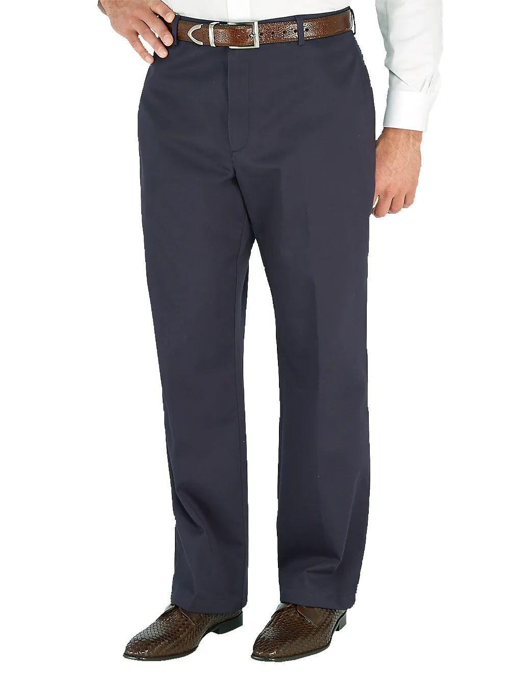 Non-Iron Cotton Chino Flat Front Pants - Navy sold by Paul Fredrick