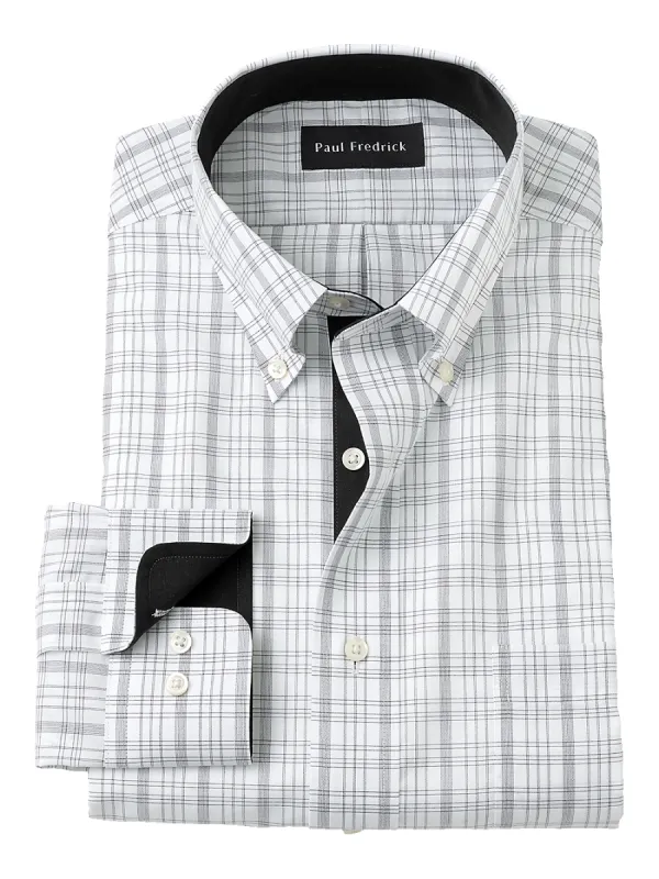 Non-Iron Cotton Check Dress Shirt With Contrast Trim - Black/white sold by Paul Fredrick