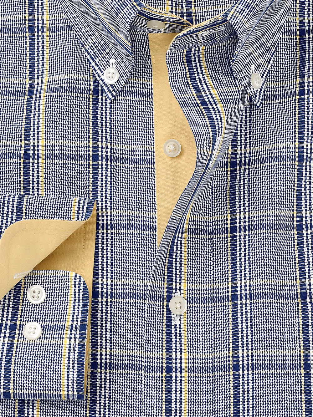 Non-Iron Cotton Plaid Dress Shirt With Contrast Trim - Cobalt/yellow sold by Paul Fredrick product image thumbnail 2