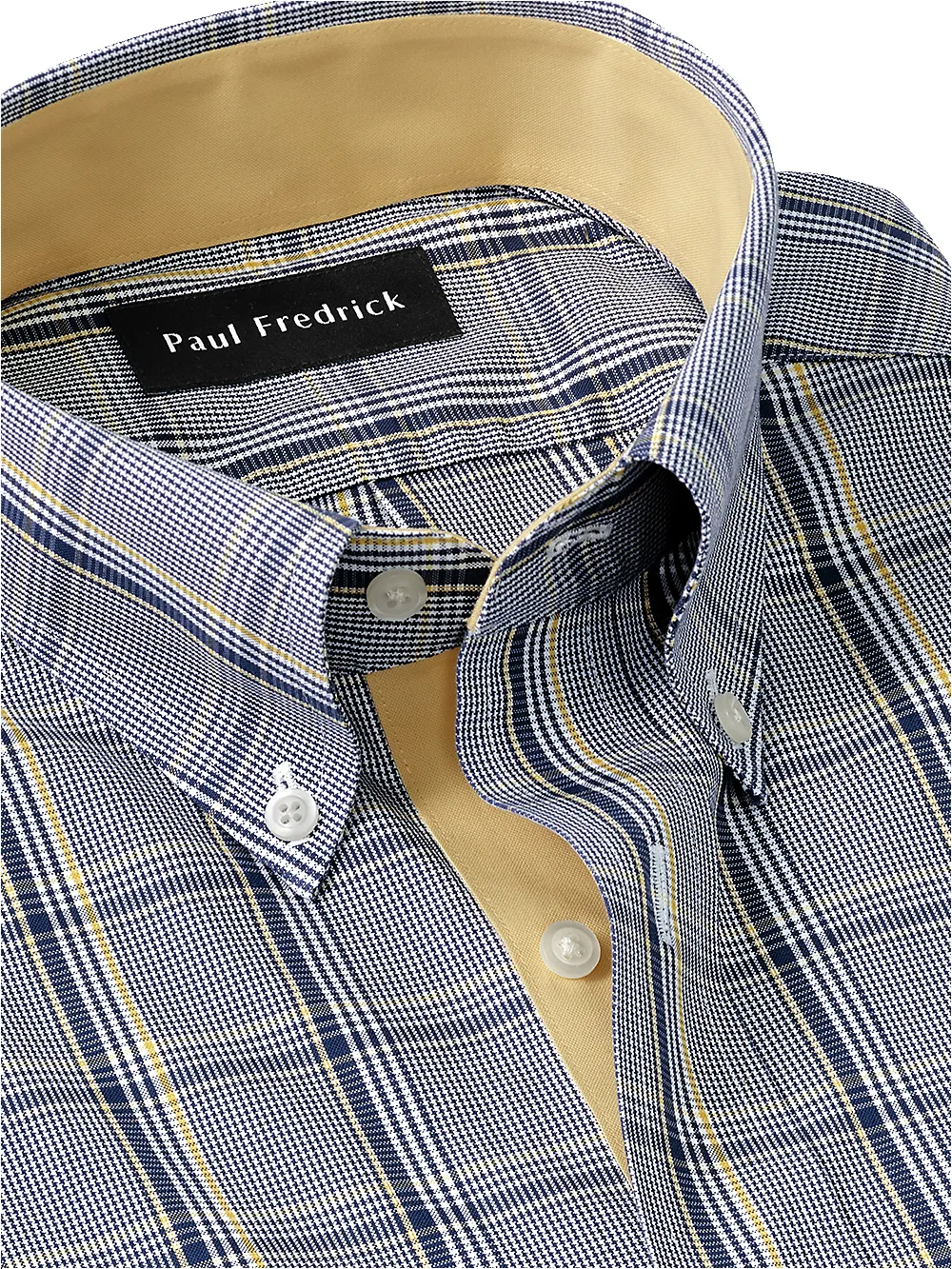 Non-Iron Cotton Plaid Dress Shirt With Contrast Trim - Cobalt/yellow sold by Paul Fredrick product image thumbnail 3