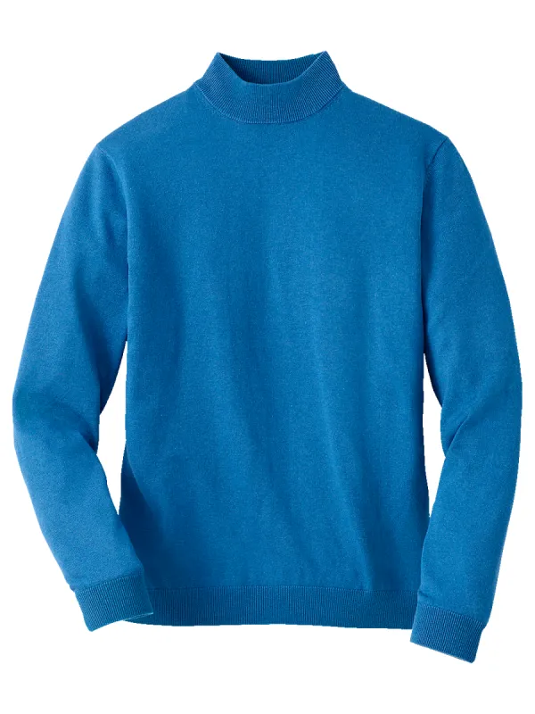 Silk Cotton And Cashmere Mock Neck Sweater - Blue sold by Paul Fredrick