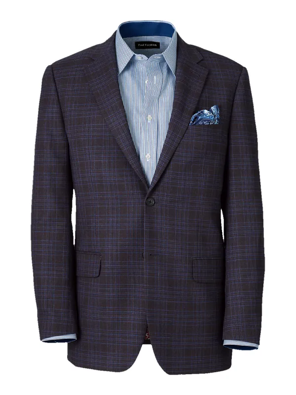 Wool Stretch Plaid Single Breasted Suit Jacket - Brown/navy sold by Paul Fredrick