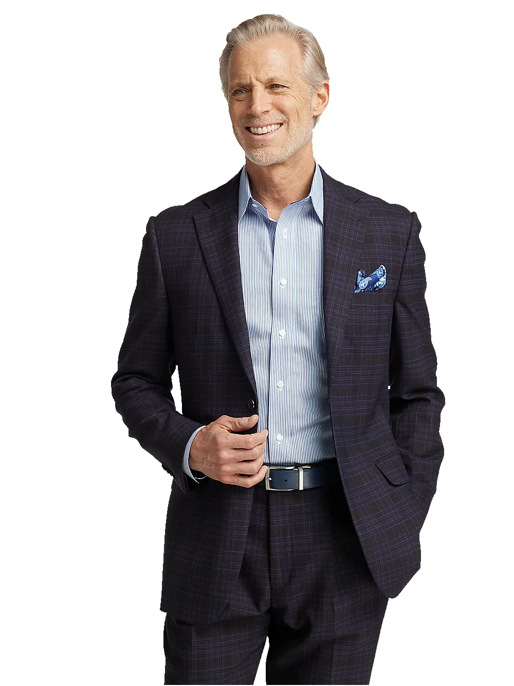 Wool Stretch Plaid Single Breasted Suit Jacket - Brown/navy sold by Paul Fredrick product image thumbnail 2