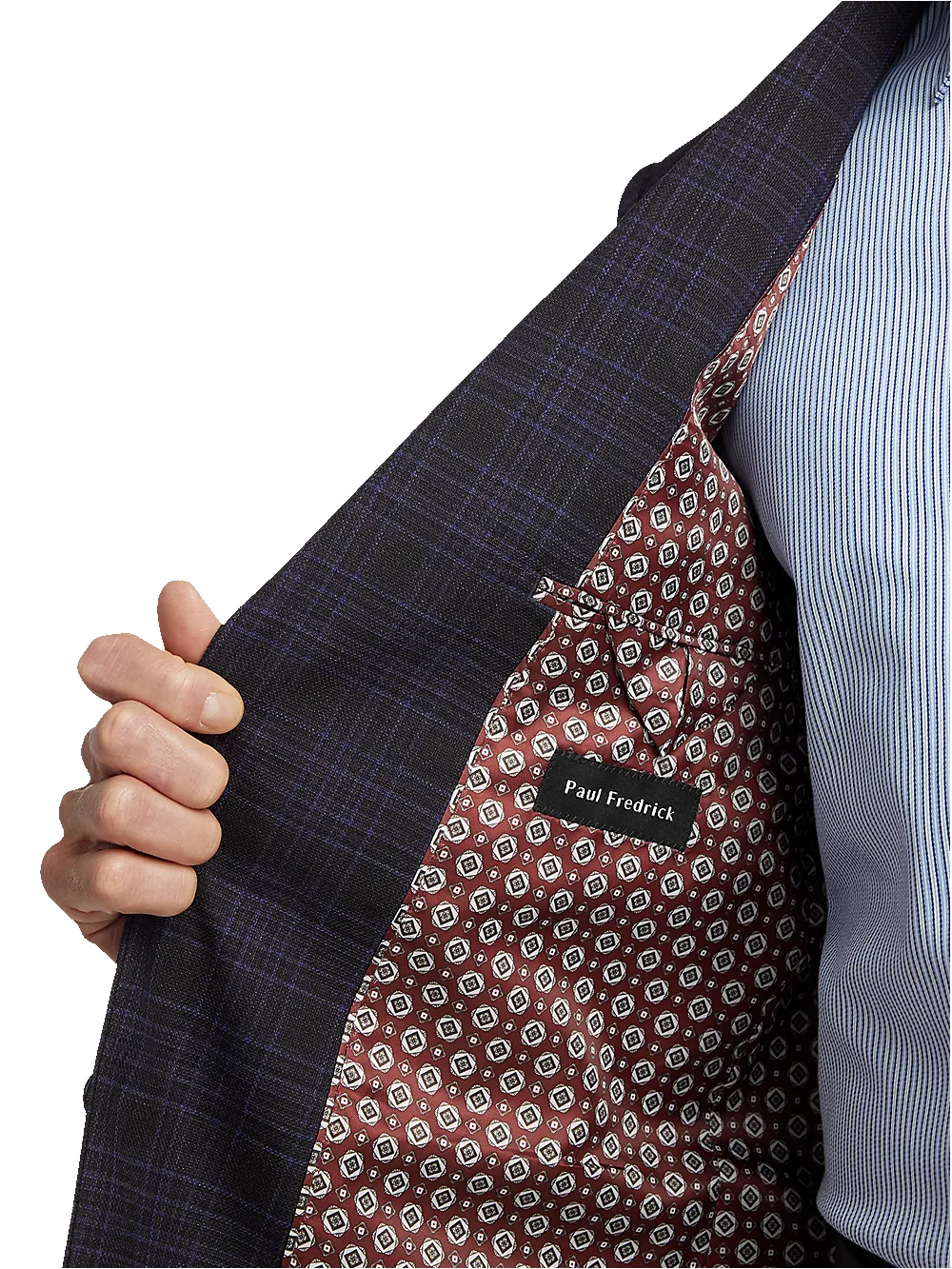 Wool Stretch Plaid Single Breasted Suit Jacket - Brown/navy sold by Paul Fredrick product image thumbnail 4