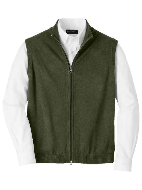 Cotton Full Zip Mock Neck Vest - Olive sold by Paul Fredrick