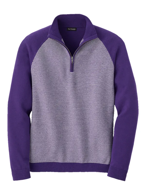 Cotton Zip Mock Neck Sweater - Purple sold by Paul Fredrick