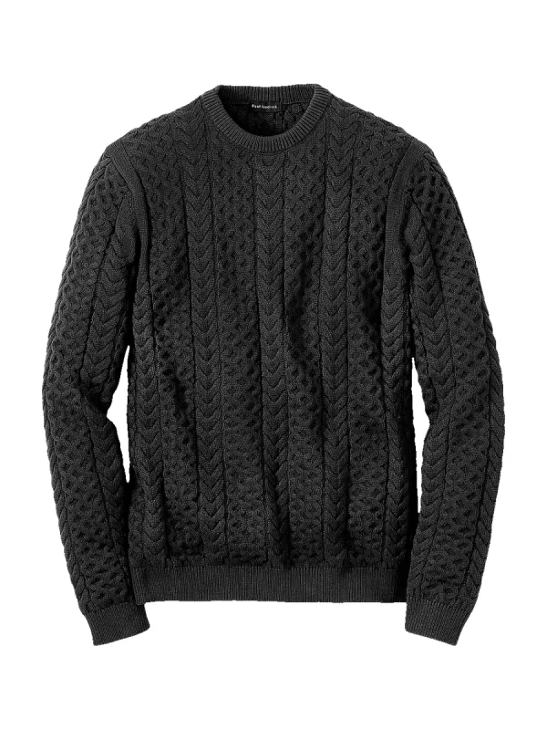 COTTON CABLE CREW NECK SWEATER - Black sold by Paul Fredrick