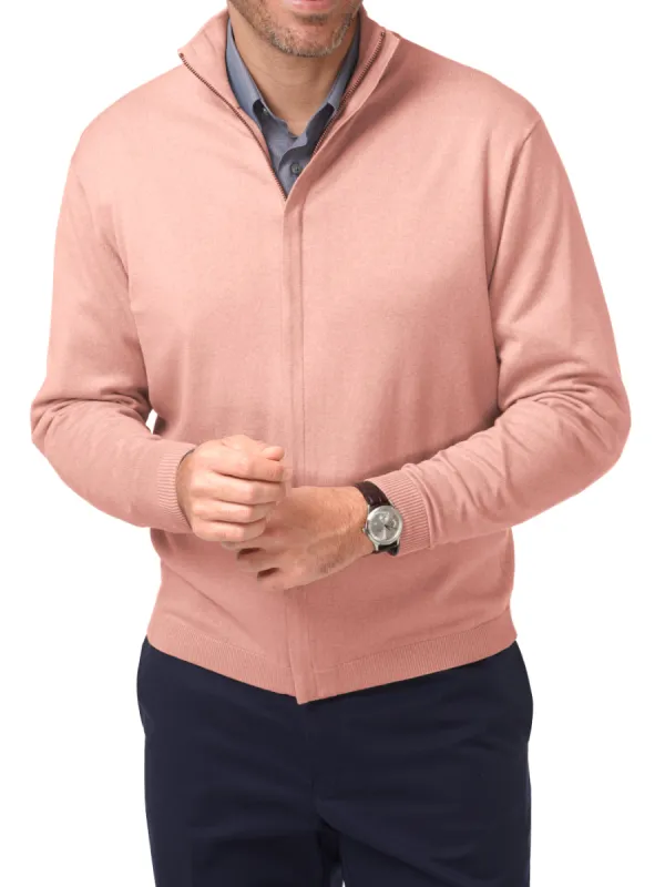Silk, Cotton & Cashmere Full Zip Sweater - Pale Pink sold by Paul Fredrick