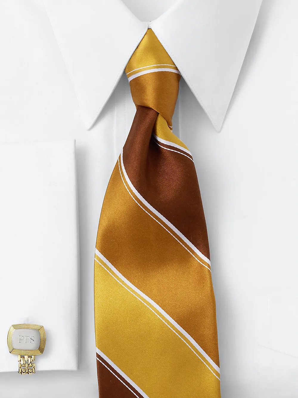 Stripe Woven Silk Tie - Gold Multi sold by Paul Fredrick product image thumbnail 2