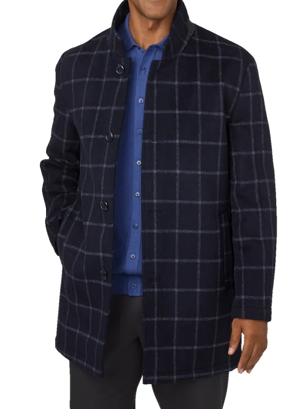 Wool Blend Windowpane Car Coat - Navy/white sold by Paul Fredrick