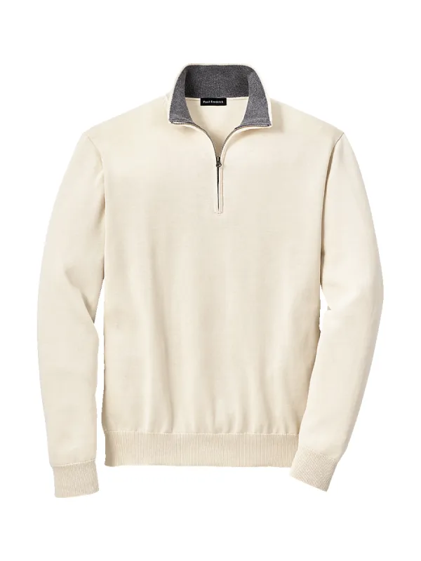 Supima Cotton Zip Mock Neck Sweater - Ivory sold by Paul Fredrick