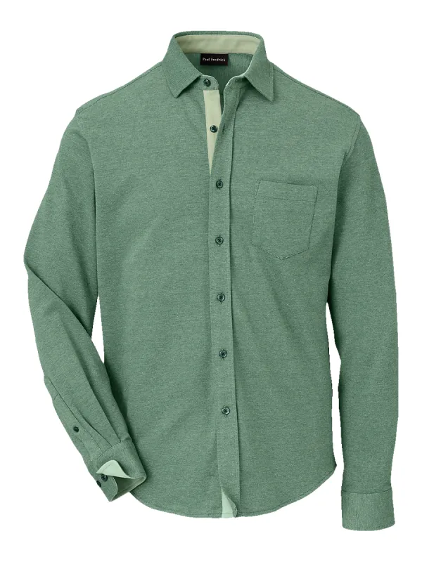 Cotton Blend Button Front Polo - Green sold by Paul Fredrick