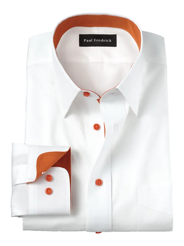 Non-Iron Cotton Solid Dress Shirt With Contrast Trim - White sold by Paul Fredrick