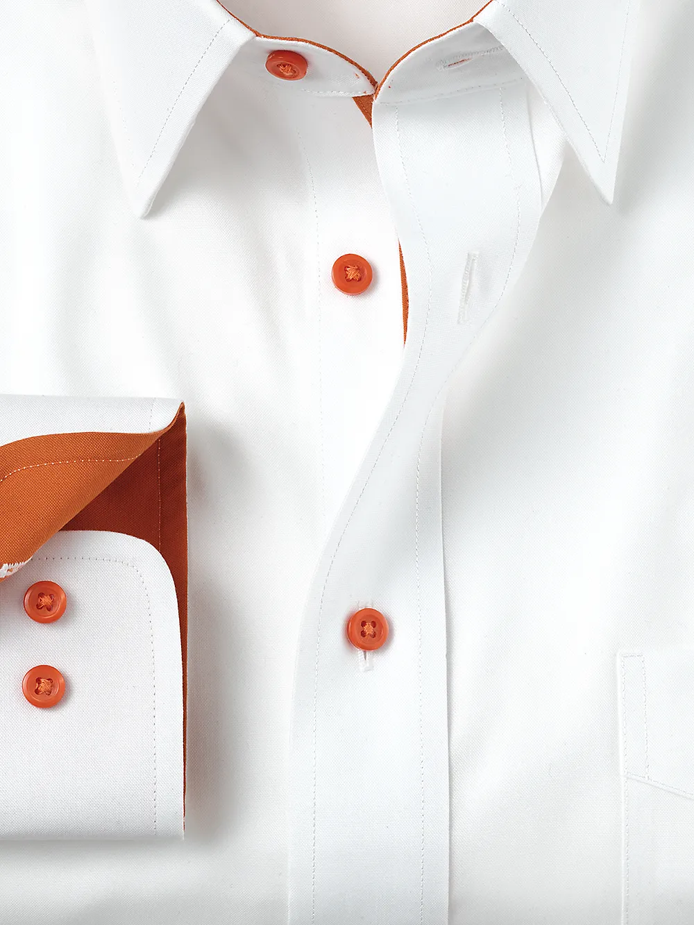 Non-Iron Cotton Solid Dress Shirt With Contrast Trim - White sold by Paul Fredrick product image thumbnail 2