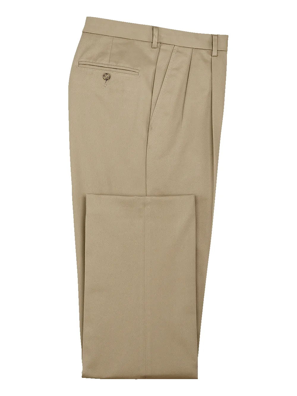Impeccable Cotton Chino Pleated Pants - Khaki sold by Paul Fredrick