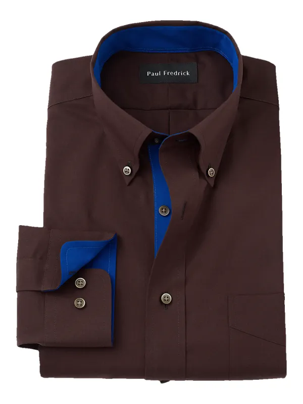 Non-Iron Cotton Solid Dress Shirt With Contrast Trim - Brown sold by Paul Fredrick